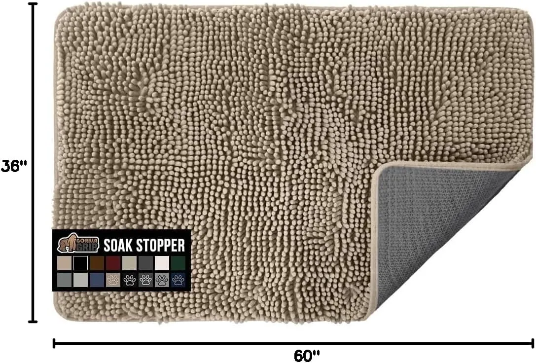 GORILLA GRIP Ultra Absorbent Grippy Doormat for Muddy Dog Paws, 60x36 Machine Washable Soakstopper Rugs Cleaner Floors, Bed Mat for Dirty Dogs, Indoor Entrance Door Rug Pet Bed Mats Beige