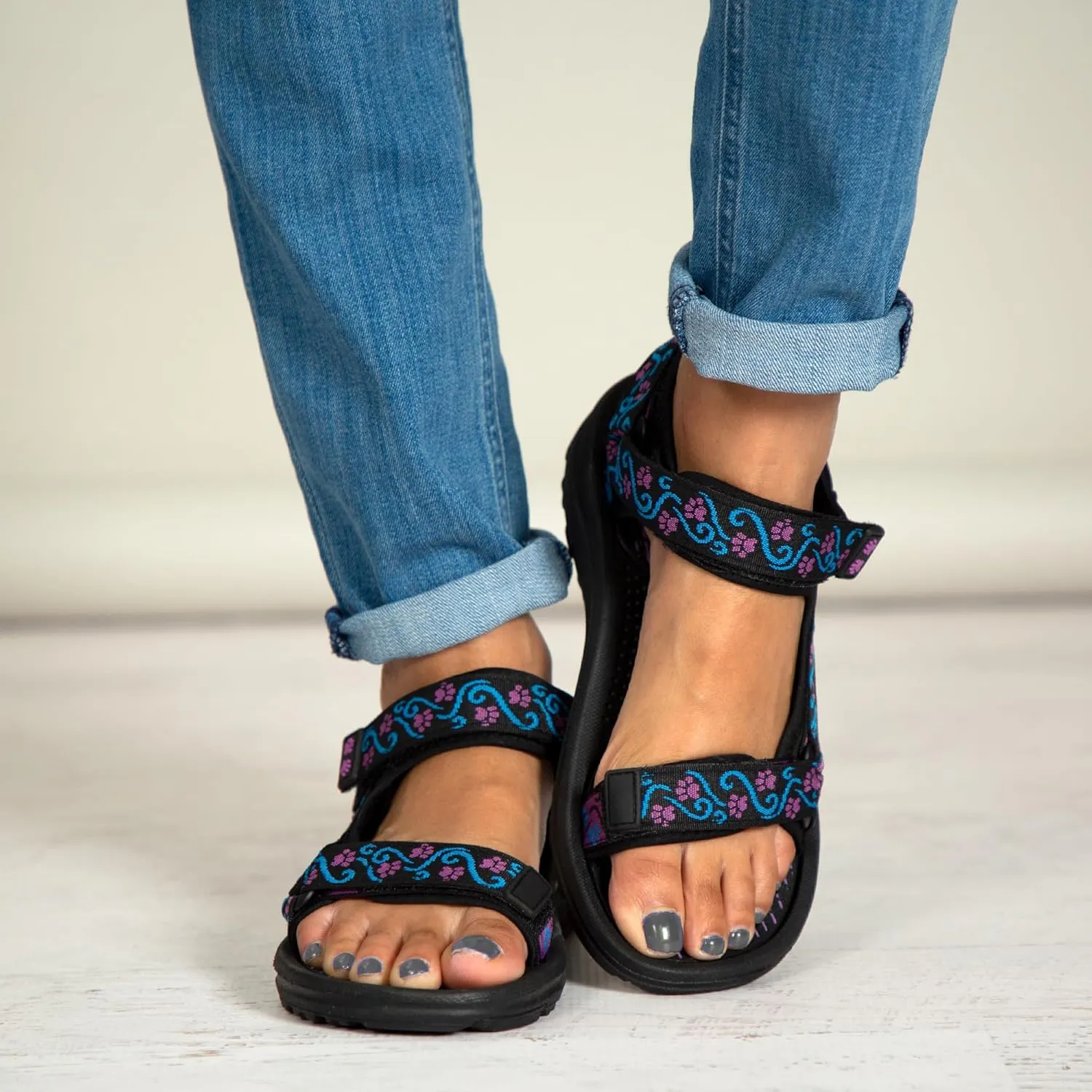 GreaterGood Walking Paws River Sandals Lightweight EVA Adjustable Water Shoes Textured Insole Animal Print Design for Women Ladies