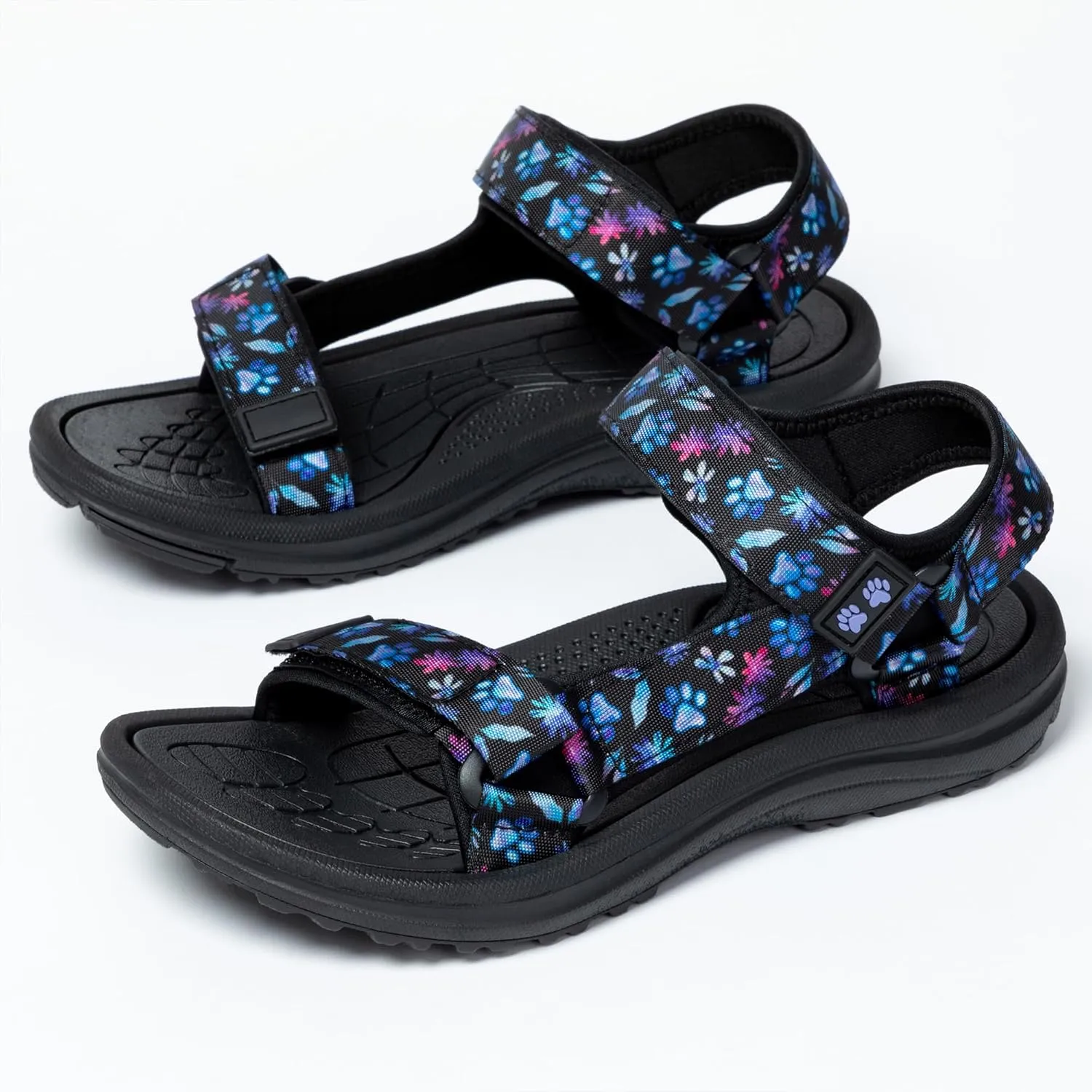 GreaterGood Walking Paws River Sandals Lightweight EVA Adjustable Water Shoes Textured Insole Animal Print Design for Women Ladies