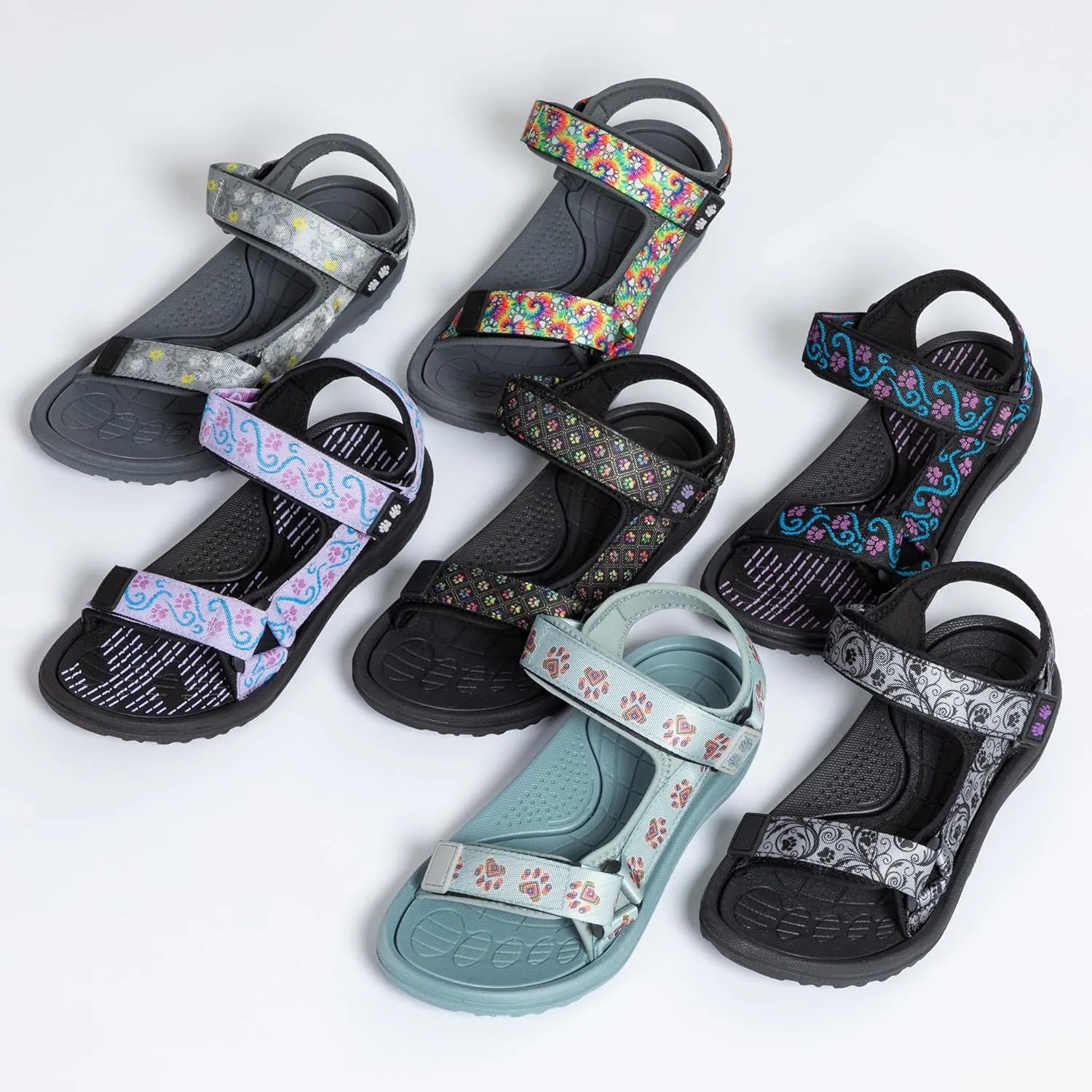 GreaterGood Walking Paws River Sandals Lightweight EVA Adjustable Water Shoes Textured Insole Animal Print Design for Women Ladies