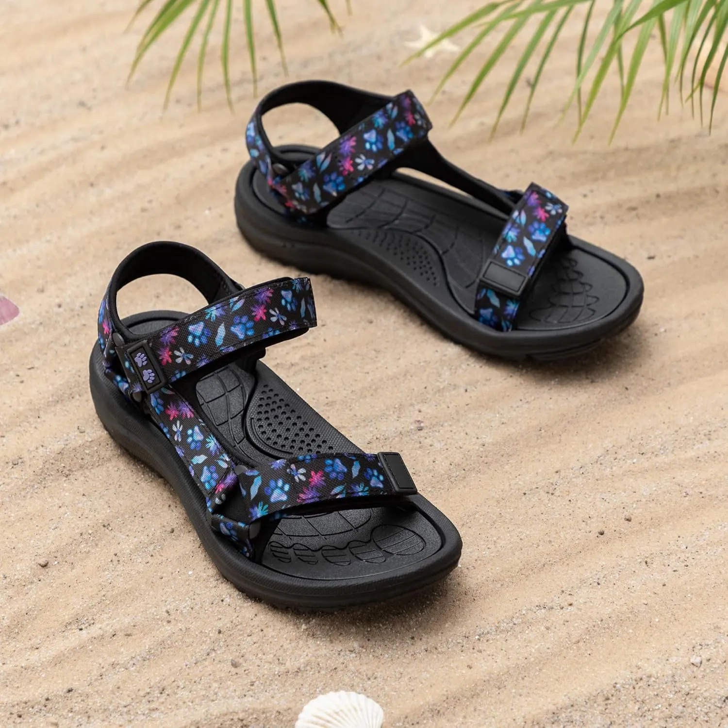 GreaterGood Walking Paws River Sandals Lightweight EVA Adjustable Water Shoes Textured Insole Animal Print Design for Women Ladies