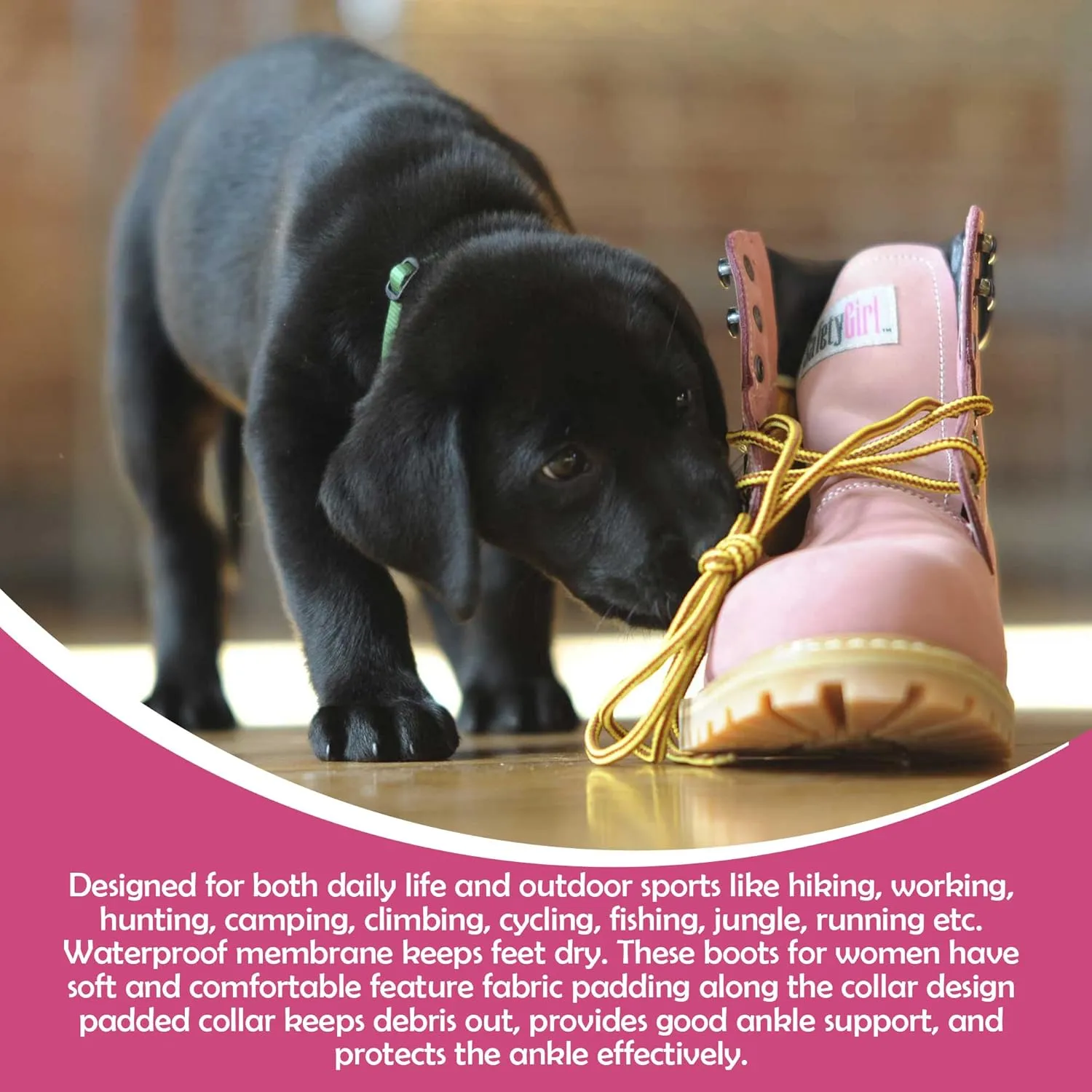 GS003-Lt Pink-8W Steel Toe Work Boots - Light Pink - 8W, English, Capacity, Volume, Leather, 8W, Pink ()