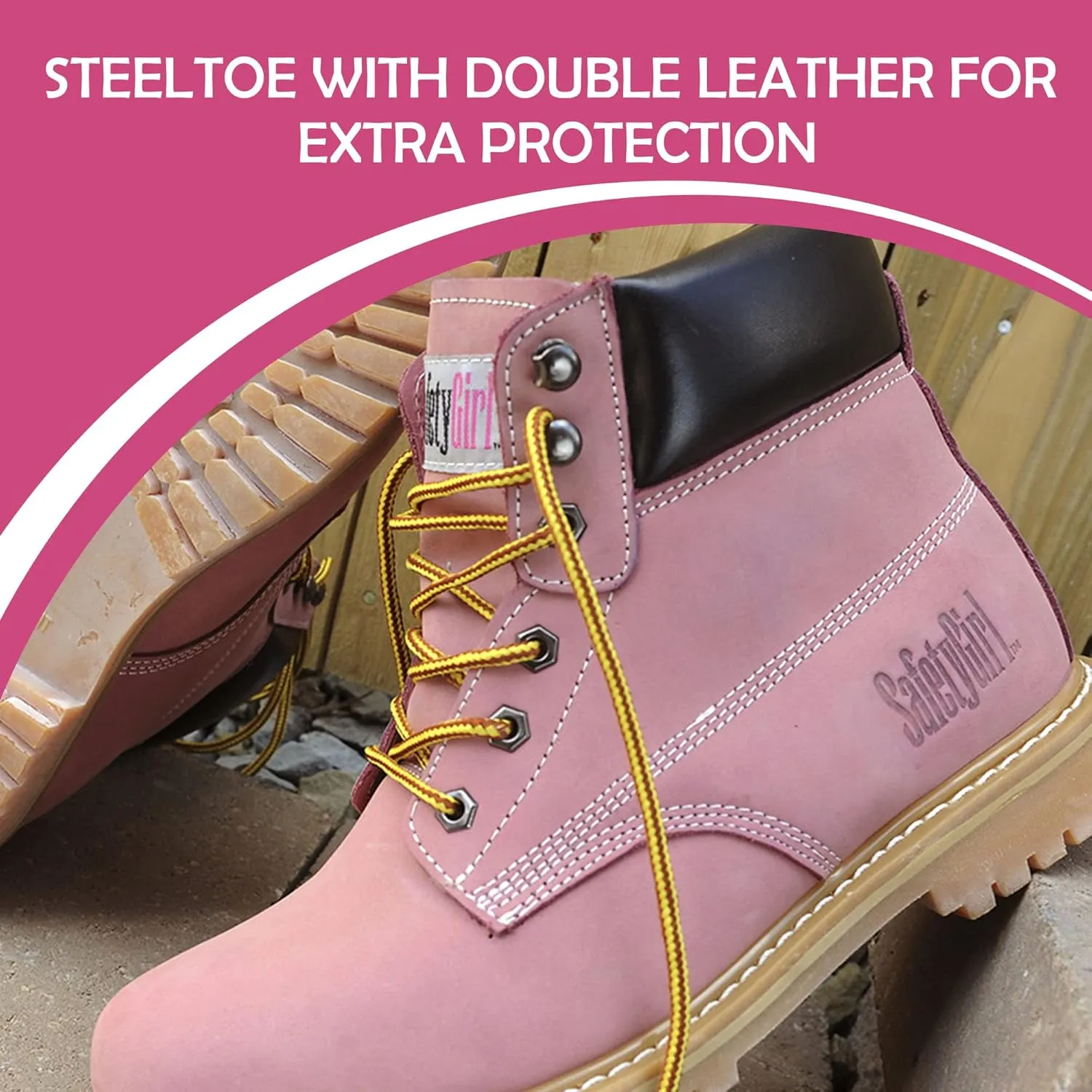GS003-Lt Pink-8W Steel Toe Work Boots - Light Pink - 8W, English, Capacity, Volume, Leather, 8W, Pink ()