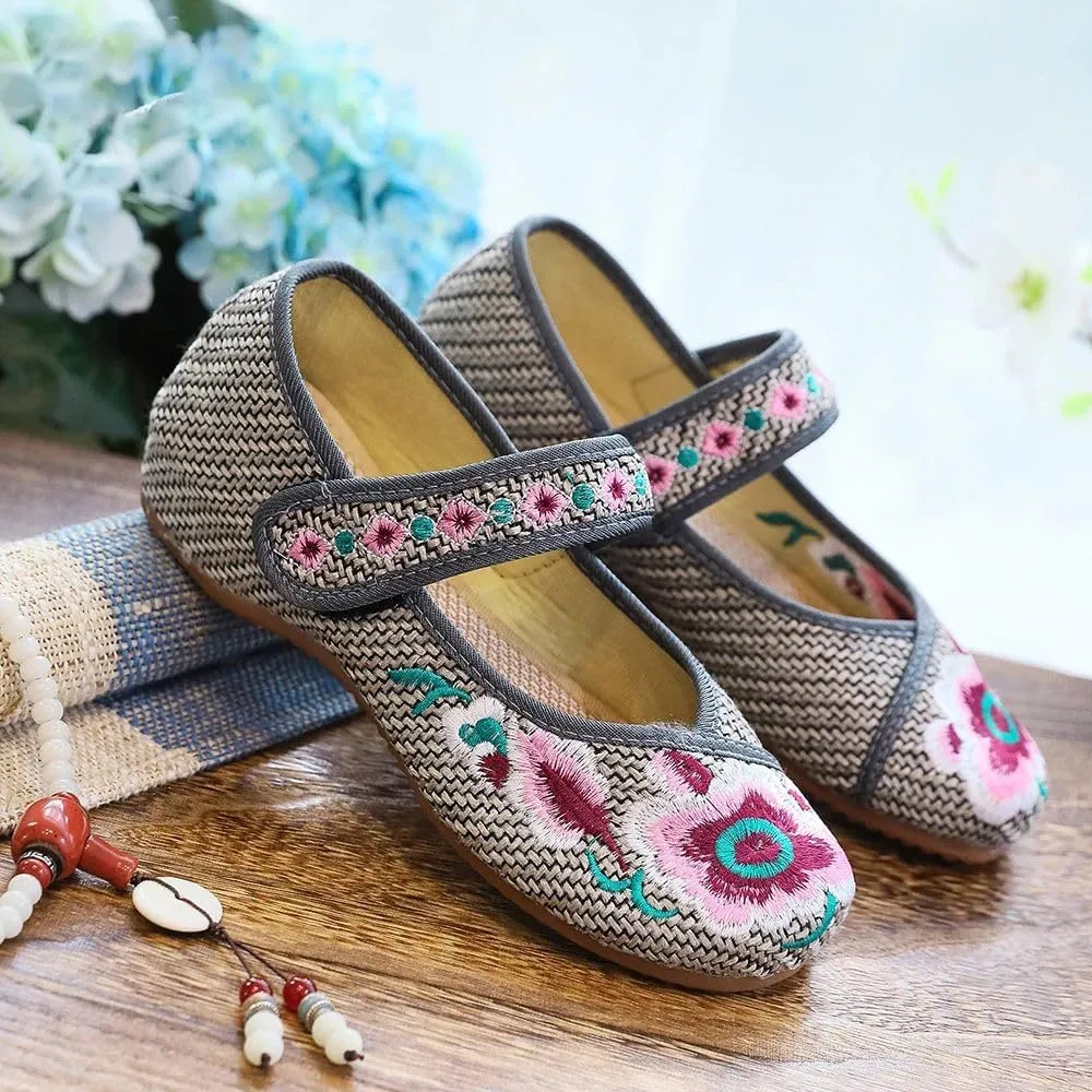 Handmade Vintage Women's Embroidery Flat Shoes Ballet Flats Casual Cotton Driving Shoes