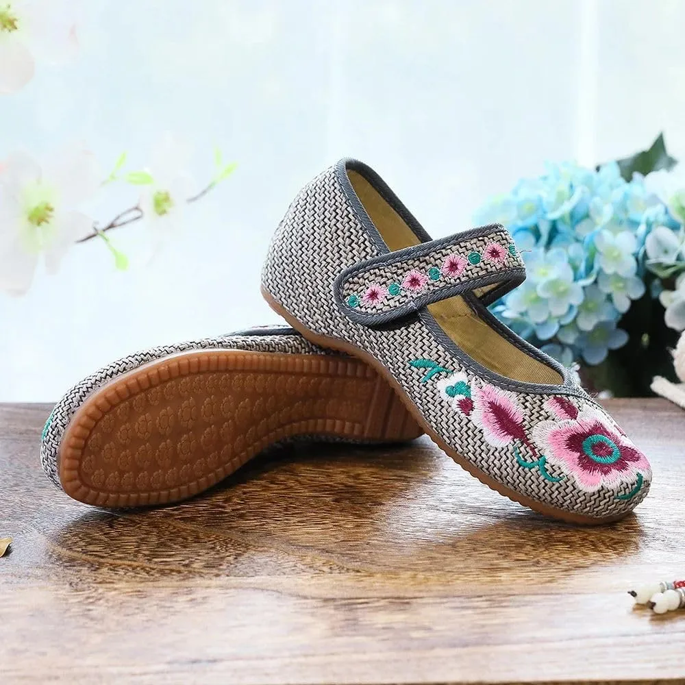 Handmade Vintage Women's Embroidery Flat Shoes Ballet Flats Casual Cotton Driving Shoes