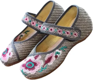 Handmade Vintage Women's Embroidery Flat Shoes Ballet Flats Casual Cotton Driving Shoes