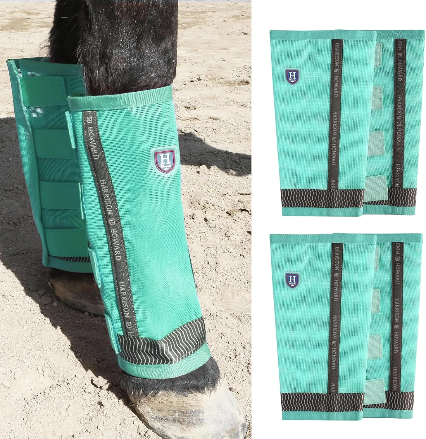 Harrison Howard Loose-Fitting Horse Fly Boots UV-Protective, Breathable Fine Mesh Leggins Stay-on Comfortable Fly Boots with Reflective Strips for Extra Safety (Set of 4) Mint Cob (Medium)