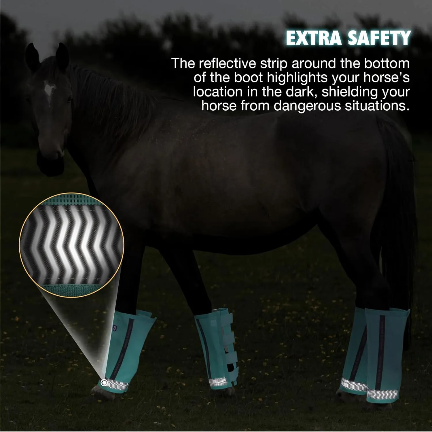 Harrison Howard Loose-Fitting Horse Fly Boots UV-Protective, Breathable Fine Mesh Leggins Stay-on Comfortable Fly Boots with Reflective Strips for Extra Safety (Set of 4) Mint Cob (Medium)