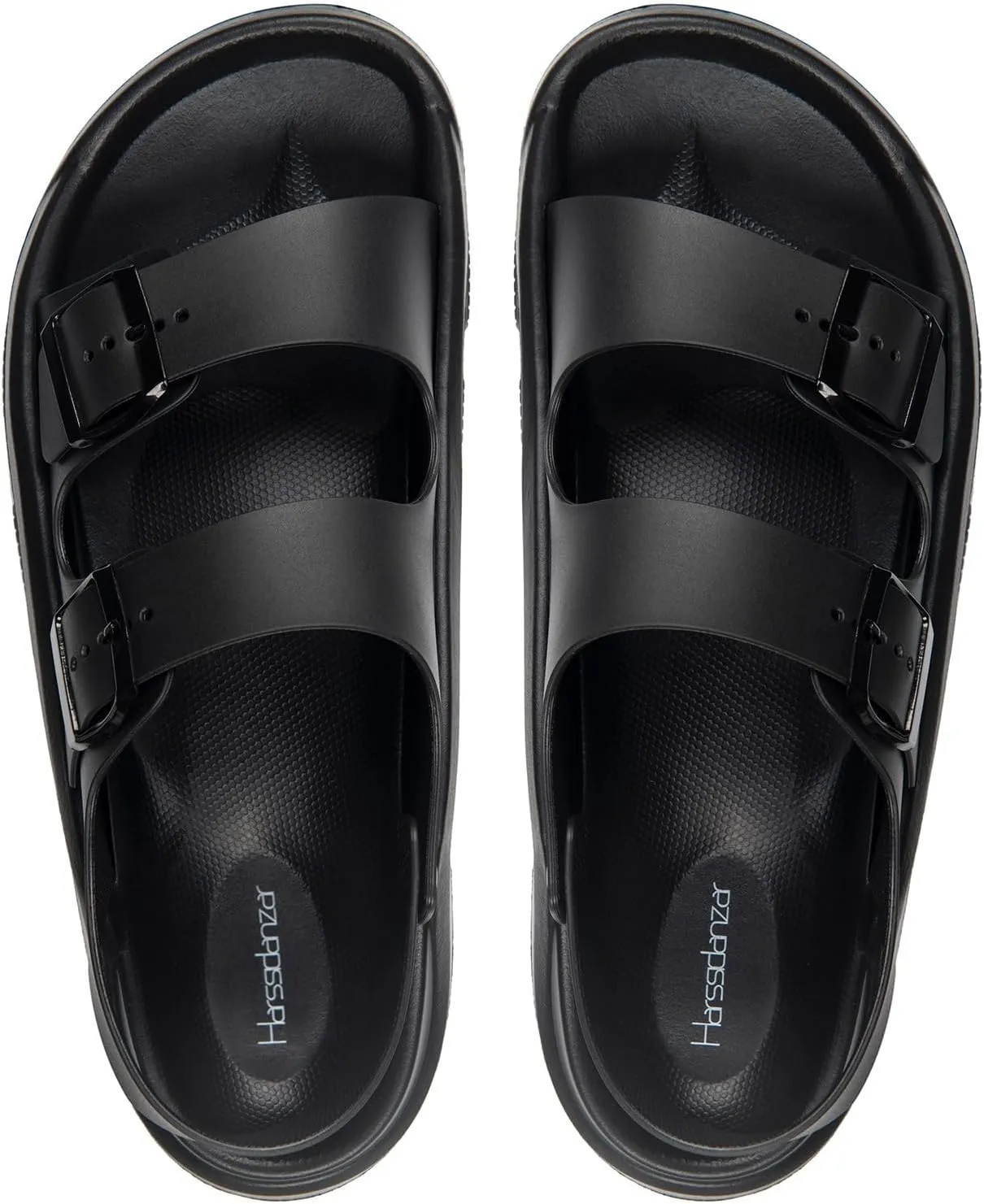 Harssidanzar Summer Mens Sandals Double Buckle Adjustable Slides Flat Beach Sandals KM242US