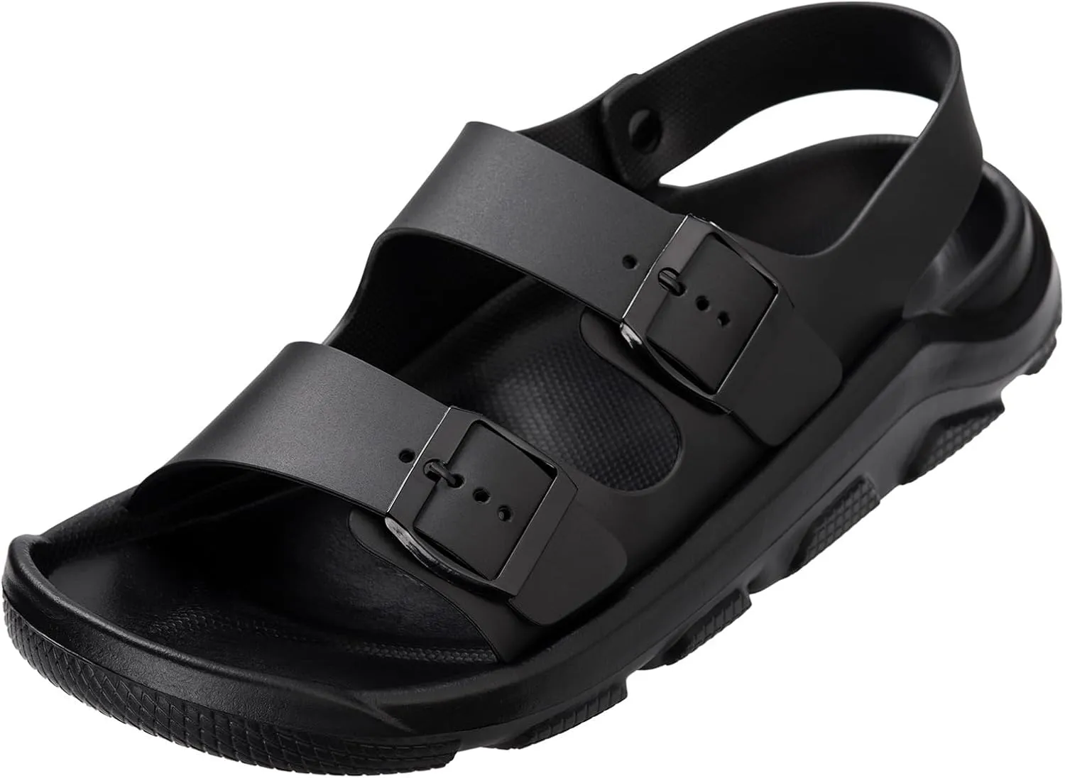 Harssidanzar Summer Mens Sandals Double Buckle Adjustable Slides Flat Beach Sandals KM242US