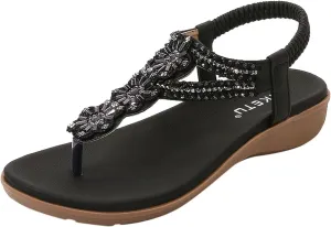 Hbeylia Gladiator Sandals for Women,Fashion Summer Clip Toe Floral Design Embroidered Roman Sandals Flip Flops Wide Width Dressy Summer Beach Thong Sandals