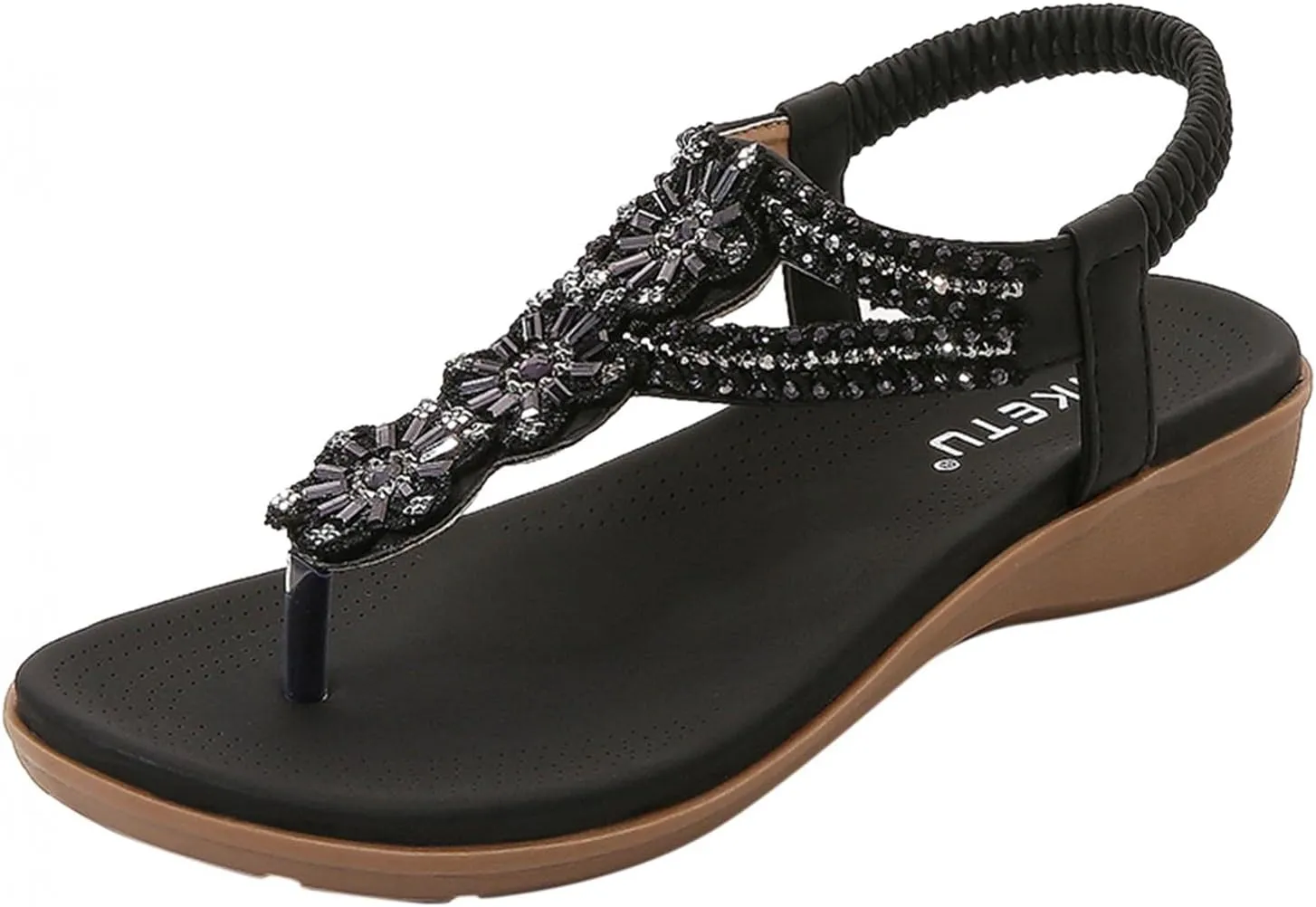 Hbeylia Gladiator Sandals for Women,Fashion Summer Clip Toe Floral Design Embroidered Roman Sandals Flip Flops Wide Width Dressy Summer Beach Thong Sandals