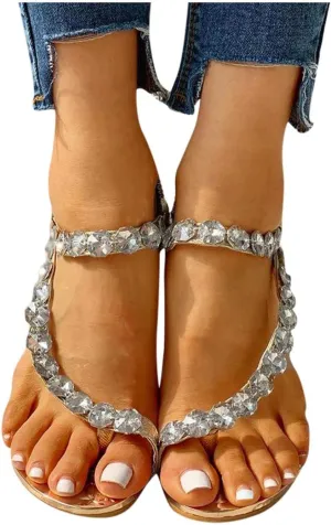 Hbeylia Sandals for Women Wedding,Womens Fashion Rhinestones Floral Pearl Lace Bohemian Jewelry Toe Ring Wedding Flat Sandals Dressy Summer Beach Gladiator Sandals Size 6
