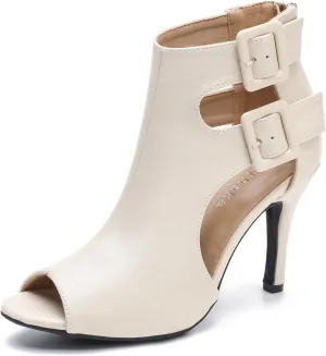 Heels for Women Open Toe Boots Cutout Ankle Strap Buckle Stiletto High Heel Sandals for Prom Party Wedding