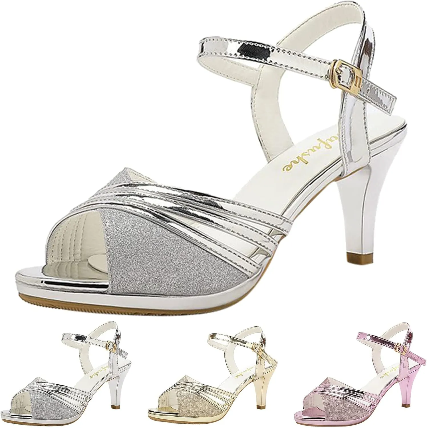 Heels Sandals for Women High Heels Ankle Heeled Dress Shoes Open Toe Comfortable Sandals for Party Wedding