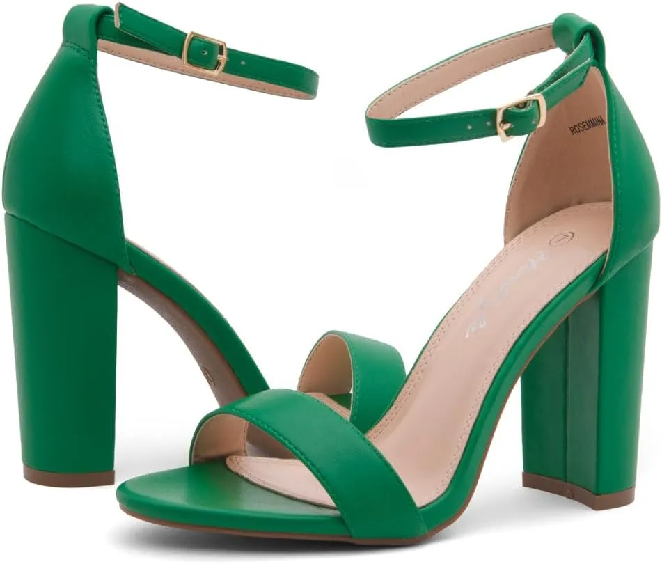 Herstyle Rosemmina Women’s Chunky Block Heels Open Toe Dress Heeled Sandals Ankle Strappy High Heel Pumps Shoes for Prom Wedding Party Office