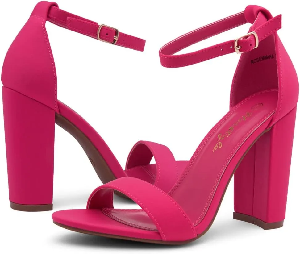 Herstyle Rosemmina Women’s Chunky Block Heels Open Toe Dress Heeled Sandals Ankle Strappy High Heel Pumps Shoes for Prom Wedding Party Office
