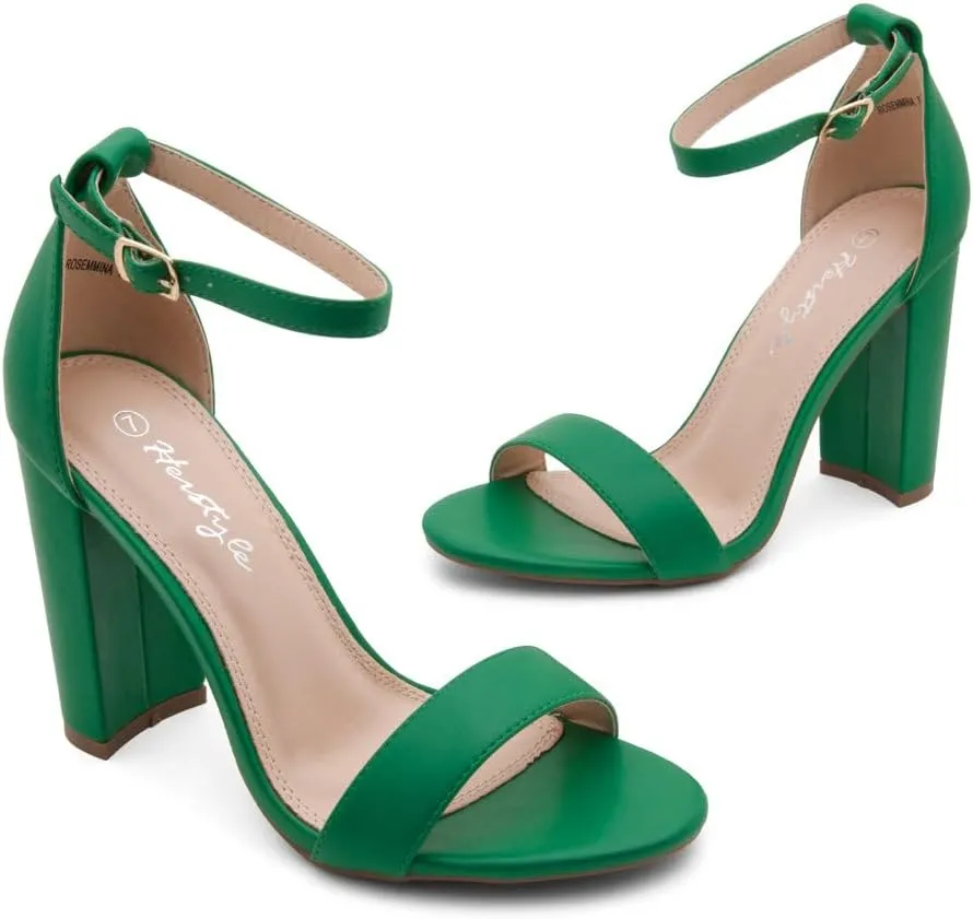 Herstyle Rosemmina Women’s Chunky Block Heels Open Toe Dress Heeled Sandals Ankle Strappy High Heel Pumps Shoes for Prom Wedding Party Office