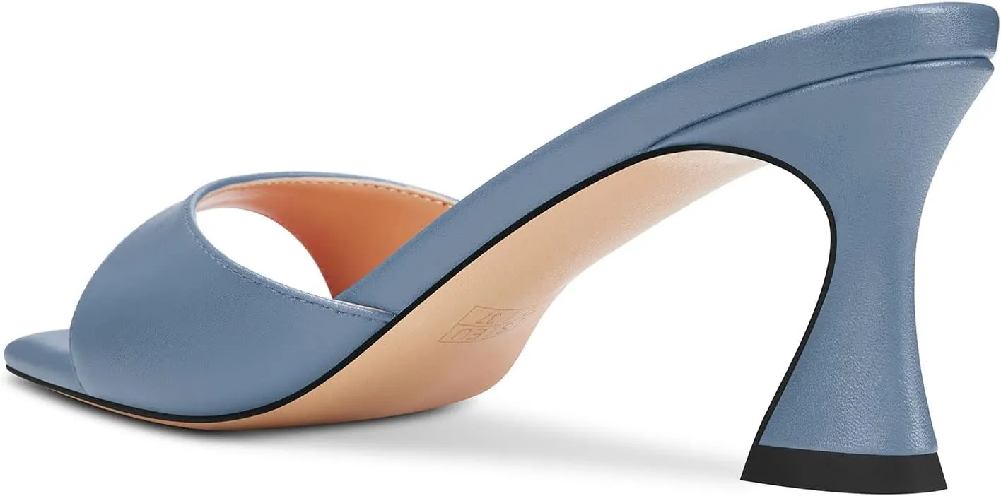 HEUIVZAR Women Mid Kitten Heel Peep Open Square Toe Mules Shoes Slip-on Office Party Cute 2.6 Inches Heels