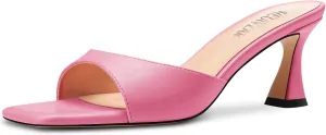 HEUIVZAR Women Mid Kitten Heel Peep Open Square Toe Mules Shoes Slip-on Office Party Cute 2.6 Inches Heels