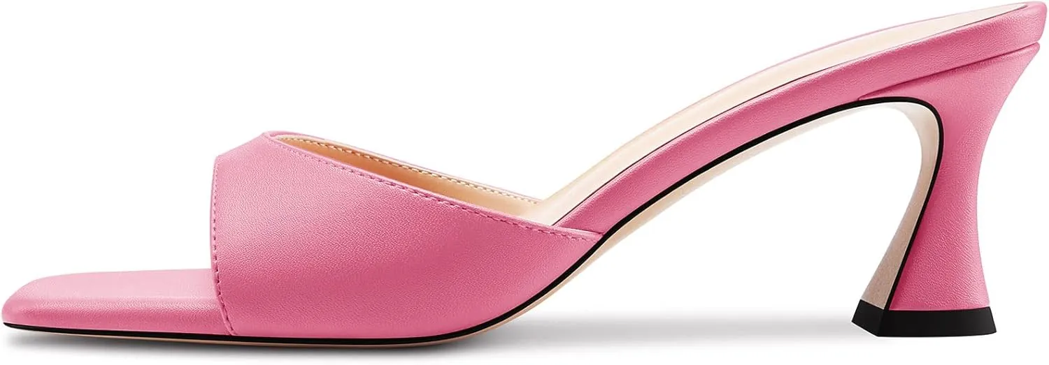 HEUIVZAR Women Mid Kitten Heel Peep Open Square Toe Mules Shoes Slip-on Office Party Cute 2.6 Inches Heels