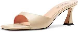 HEUIVZAR Women Mid Kitten Heel Peep Open Square Toe Mules Shoes Slip-on Office Party Cute 2.6 Inches Heels