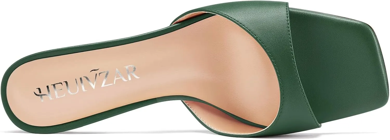 HEUIVZAR Women Mid Kitten Heel Peep Open Square Toe Mules Shoes Slip-on Office Party Cute 2.6 Inches Heels