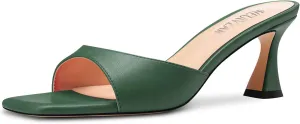 HEUIVZAR Women Mid Kitten Heel Peep Open Square Toe Mules Shoes Slip-on Office Party Cute 2.6 Inches Heels