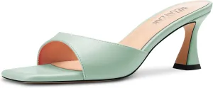 HEUIVZAR Women Mid Kitten Heel Peep Open Square Toe Mules Shoes Slip-on Office Party Cute 2.6 Inches Heels