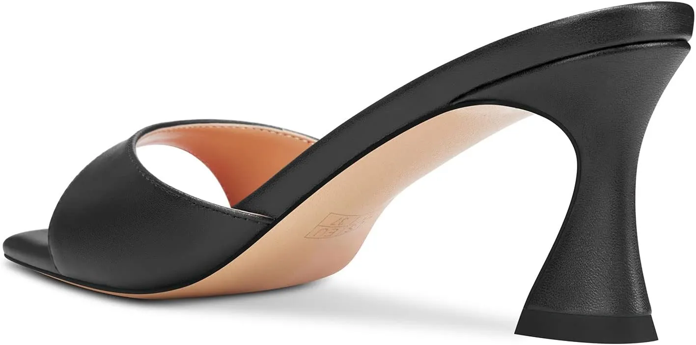 HEUIVZAR Women Mid Kitten Heel Peep Open Square Toe Mules Shoes Slip-on Office Party Cute 2.6 Inches Heels