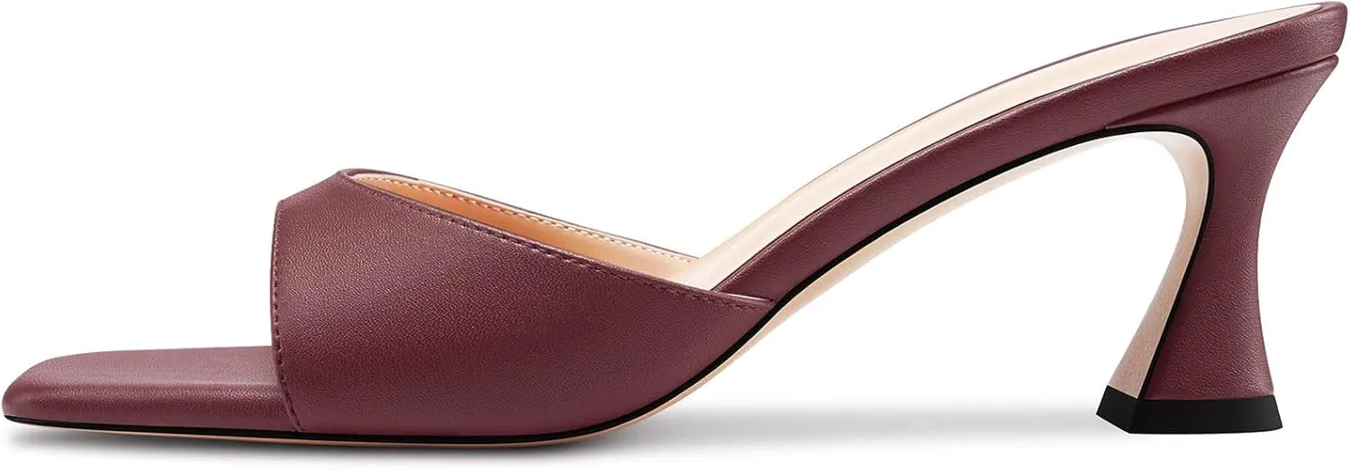 HEUIVZAR Women Mid Kitten Heel Peep Open Square Toe Mules Shoes Slip-on Office Party Cute 2.6 Inches Heels