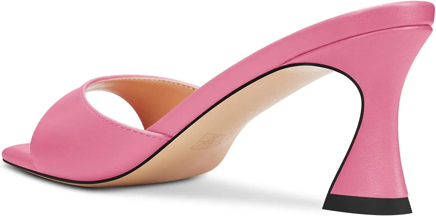 HEUIVZAR Women Mid Kitten Heel Peep Open Square Toe Mules Shoes Slip-on Office Party Cute 2.6 Inches Heels