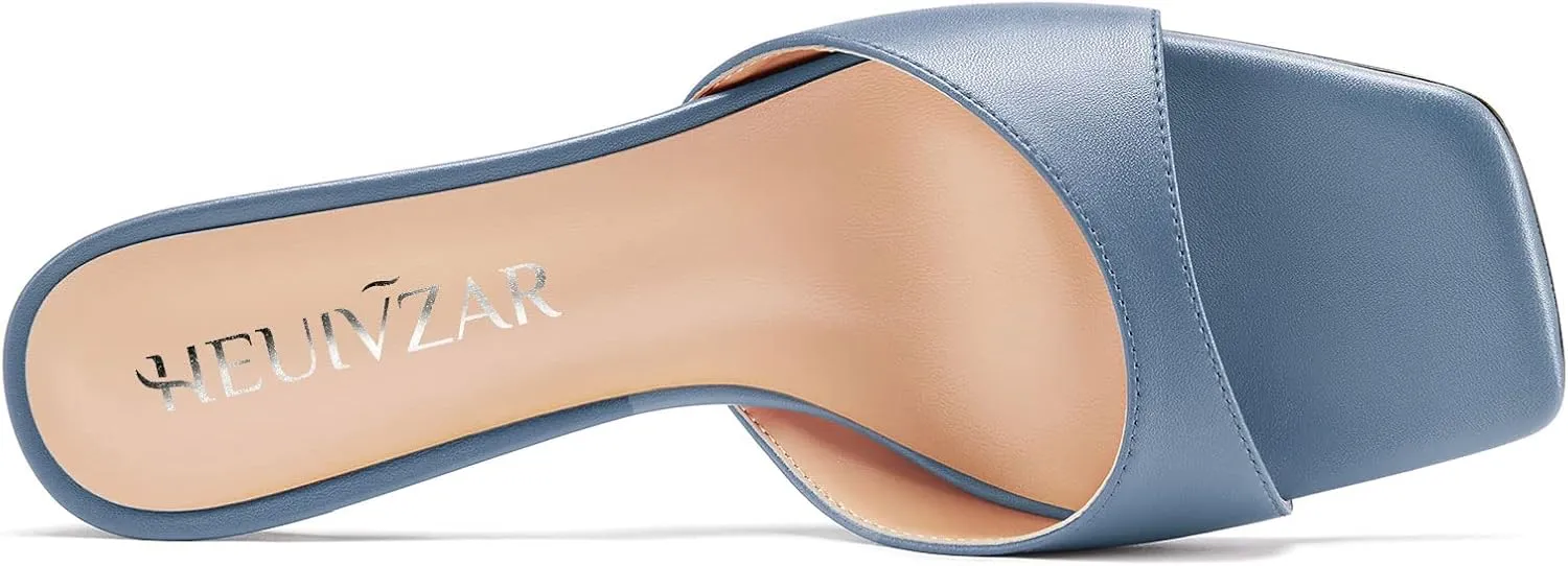 HEUIVZAR Women Mid Kitten Heel Peep Open Square Toe Mules Shoes Slip-on Office Party Cute 2.6 Inches Heels