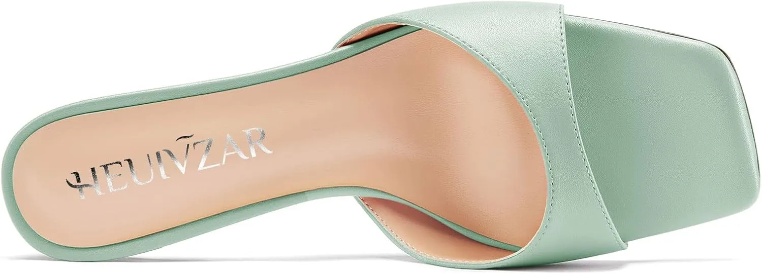 HEUIVZAR Women Mid Kitten Heel Peep Open Square Toe Mules Shoes Slip-on Office Party Cute 2.6 Inches Heels