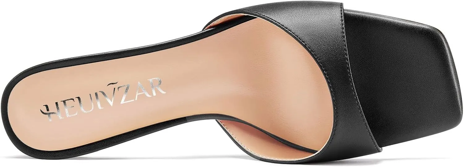 HEUIVZAR Women Mid Kitten Heel Peep Open Square Toe Mules Shoes Slip-on Office Party Cute 2.6 Inches Heels