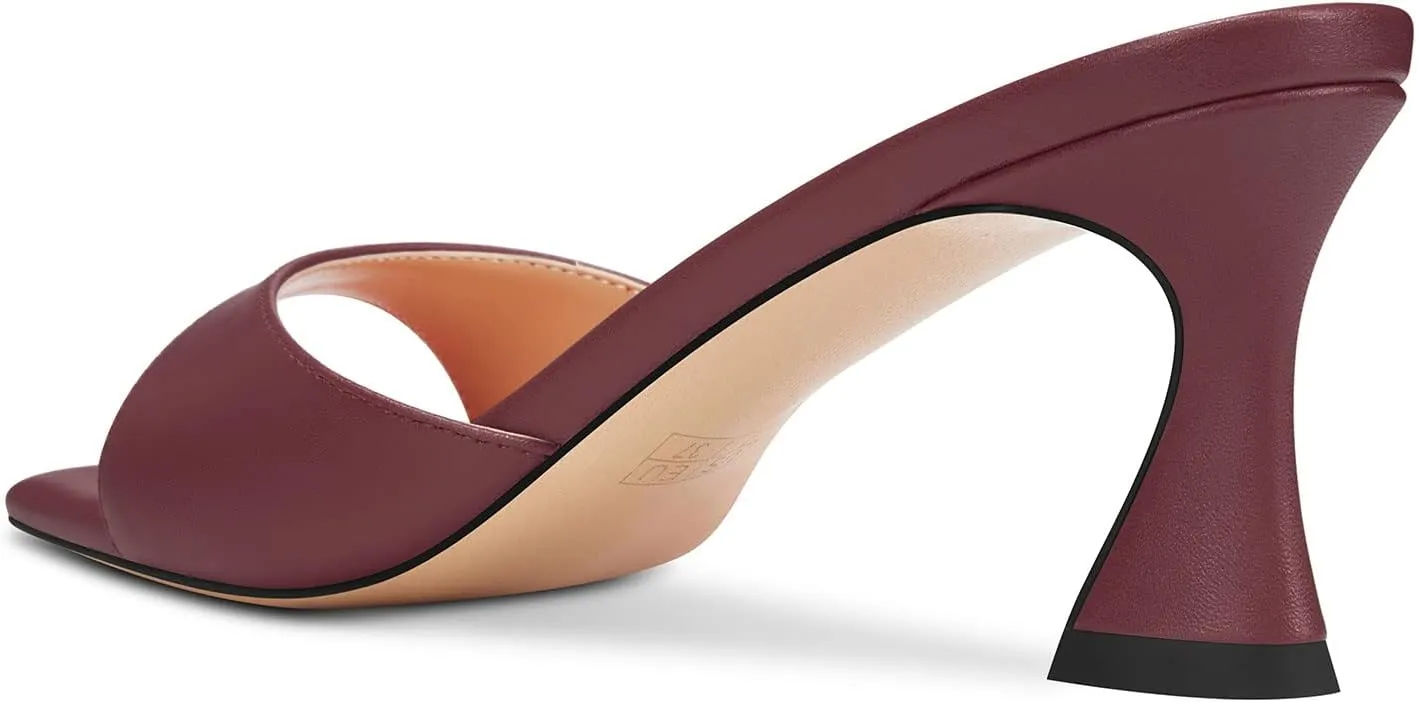 HEUIVZAR Women Mid Kitten Heel Peep Open Square Toe Mules Shoes Slip-on Office Party Cute 2.6 Inches Heels