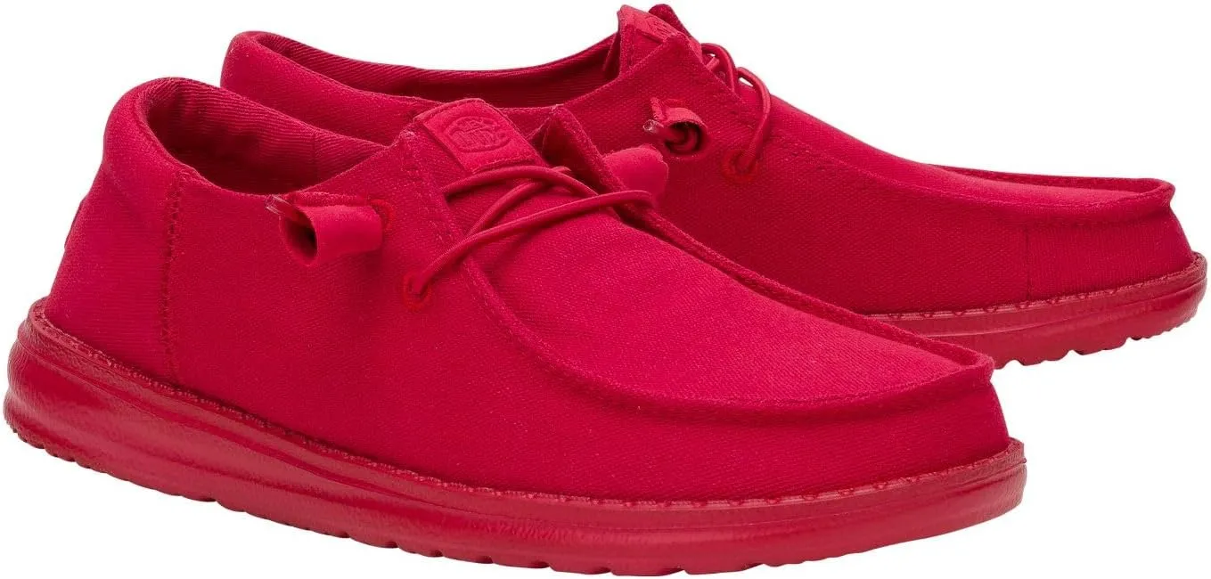 HEYDUDE Wendy Funk Mono Canvas Varsity Red Women’s Shoes, Slip-on Loafers, Comfortable & Light-Weigh