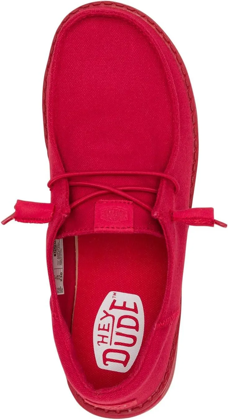 HEYDUDE Wendy Funk Mono Canvas Varsity Red Women’s Shoes, Slip-on Loafers, Comfortable & Light-Weigh