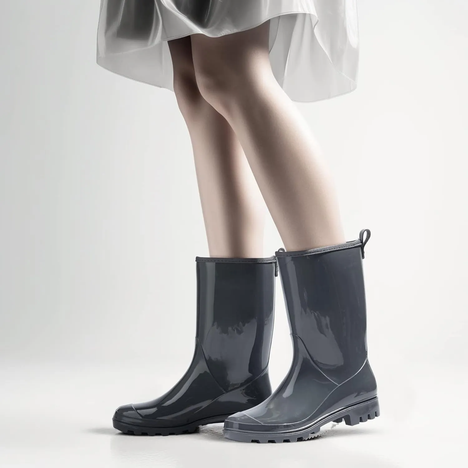 HISEA Women's Mid Calf Rain Boots Waterproof Garden Shoes Fashion Rubber Boots Anti-Slipping Rainboots for Ladies with Comfort Insole Lightweight Mid Height Outdoor Rain Shoes