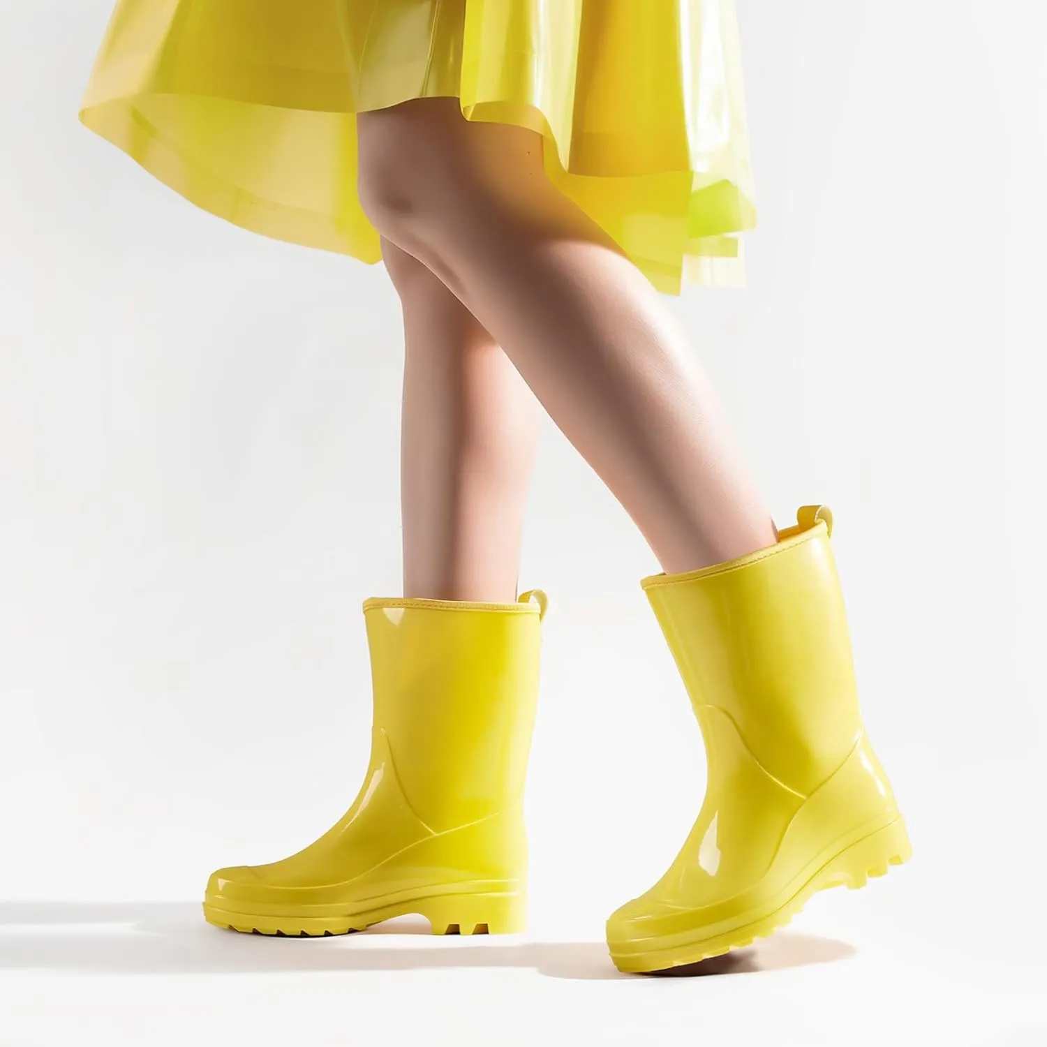 HISEA Women's Mid Calf Rain Boots Waterproof Garden Shoes Fashion Rubber Boots Anti-Slipping Rainboots for Ladies with Comfort Insole Lightweight Mid Height Outdoor Rain Shoes