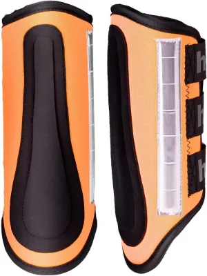 HORZE High-Visibility Reflective Neoprene Protective Horse Boots Pair for Nighttime Horseback Riding | Front or Back Legs - Orange - S