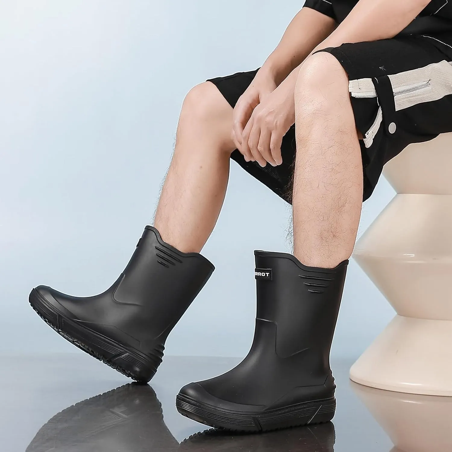Hsttgsr Rain Boots for Men Waterproof Fashionable Rubber Boots Non-slip Outdoor Garden Boots Mid Calf Muck Work Shoes Comfort Lightweight Rainboots for Fishing Climbing