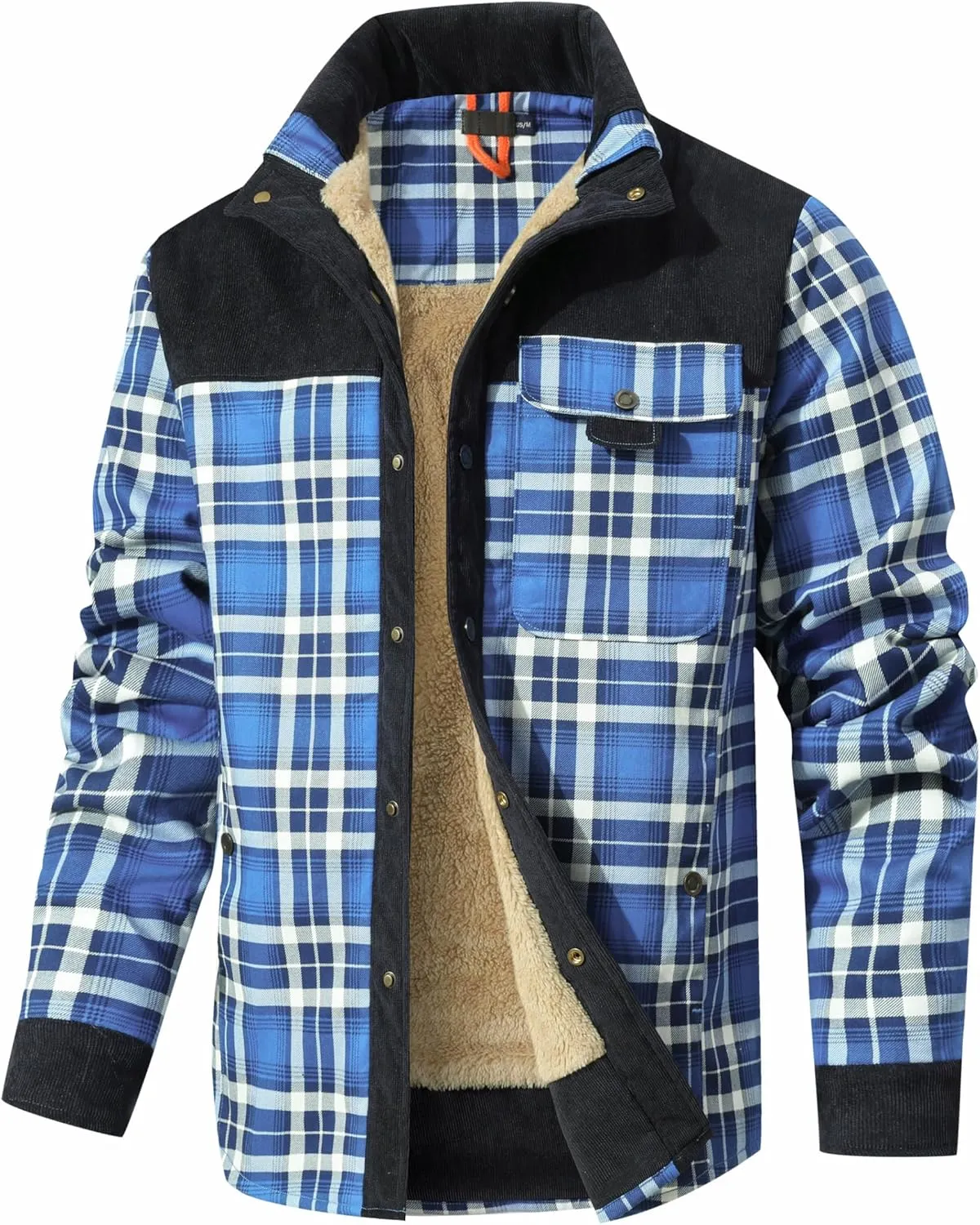 HYPESTFIT Men's Corduroy Plaid Sherpa Lined Flannel Shirt Jacket Fleece Coat