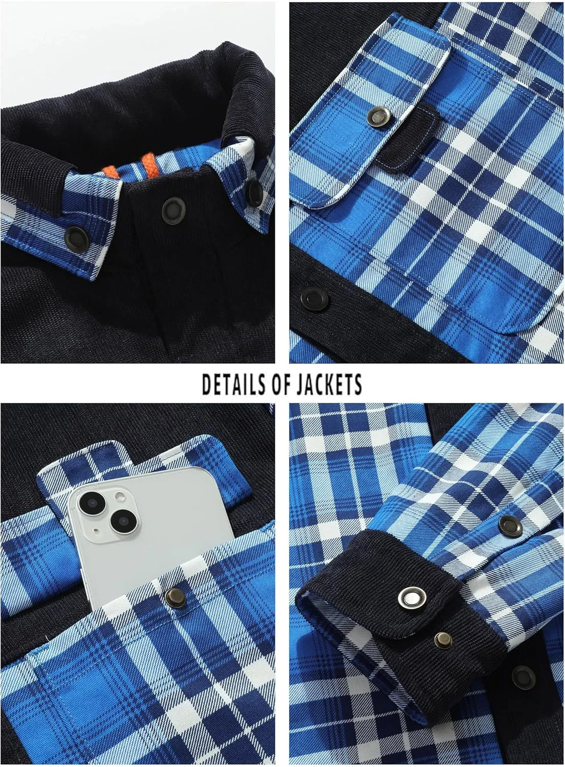 HYPESTFIT Men's Corduroy Plaid Sherpa Lined Flannel Shirt Jacket Fleece Coat