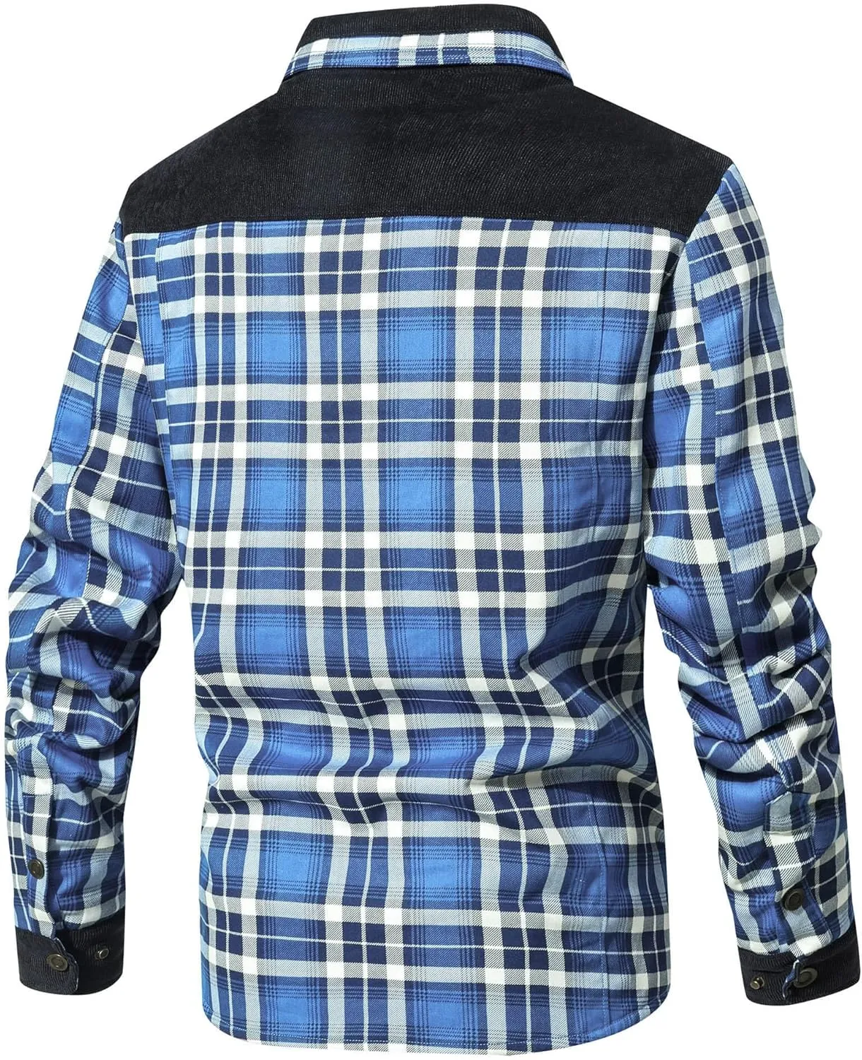 HYPESTFIT Men's Corduroy Plaid Sherpa Lined Flannel Shirt Jacket Fleece Coat