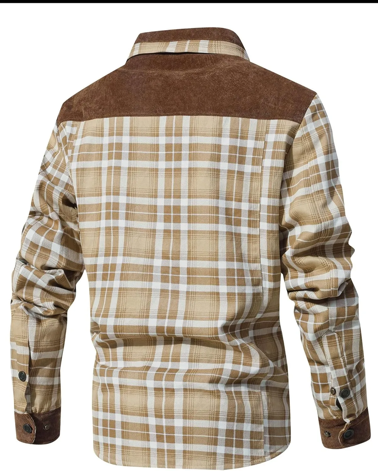 HYPESTFIT Men's Corduroy Plaid Sherpa Lined Flannel Shirt Jacket Fleece Coat