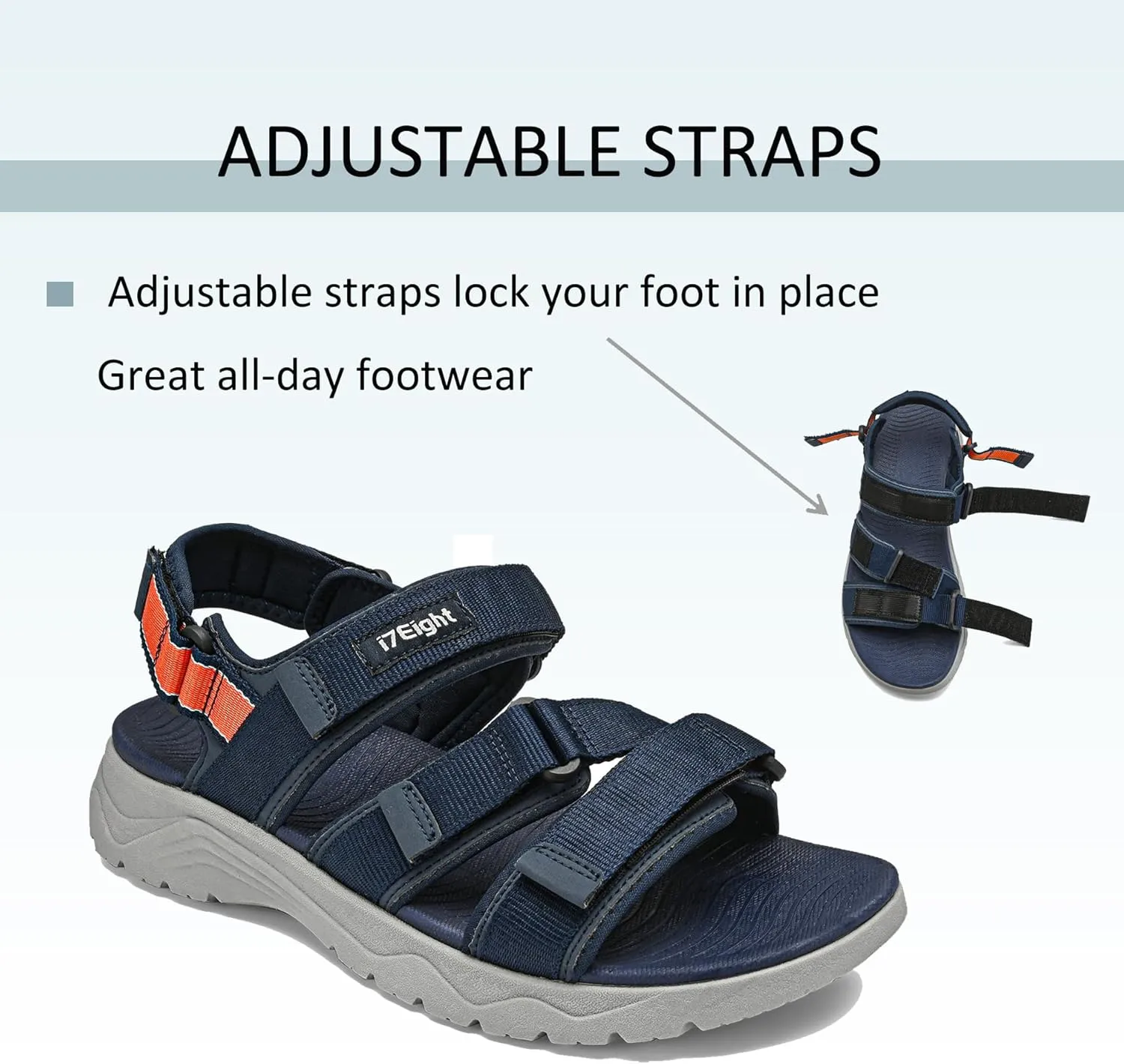 i78 Mens Athletic Walking Sandals with Adjustable Hook and Loop Strap Soft Cushioning Lightweight Comfort Casual for Outdoor Hiking Travel