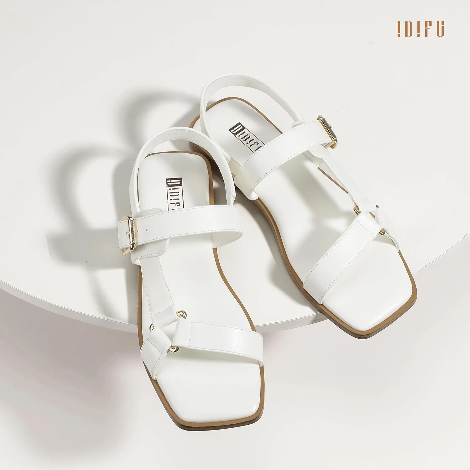 IDIFU Flat Sandals for Women Strappy Slingback Ladies Dress Sandal Summer Beach Cute Dressy Comfortable Flats Ankle Strap Buckle Square Open Toe Trendy Casual Vacation Formal Sandals