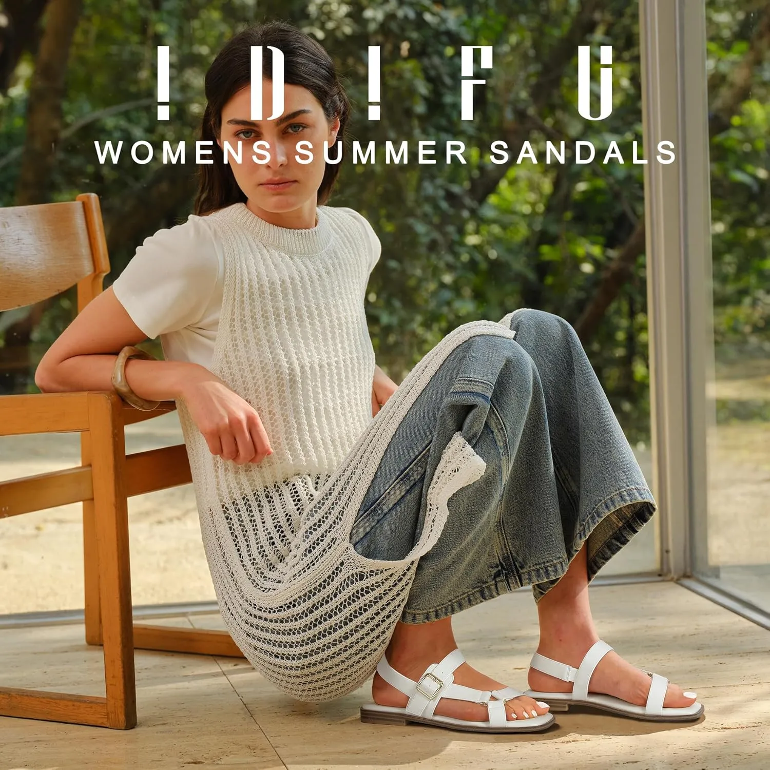 IDIFU Flat Sandals for Women Strappy Slingback Ladies Dress Sandal Summer Beach Cute Dressy Comfortable Flats Ankle Strap Buckle Square Open Toe Trendy Casual Vacation Formal Sandals
