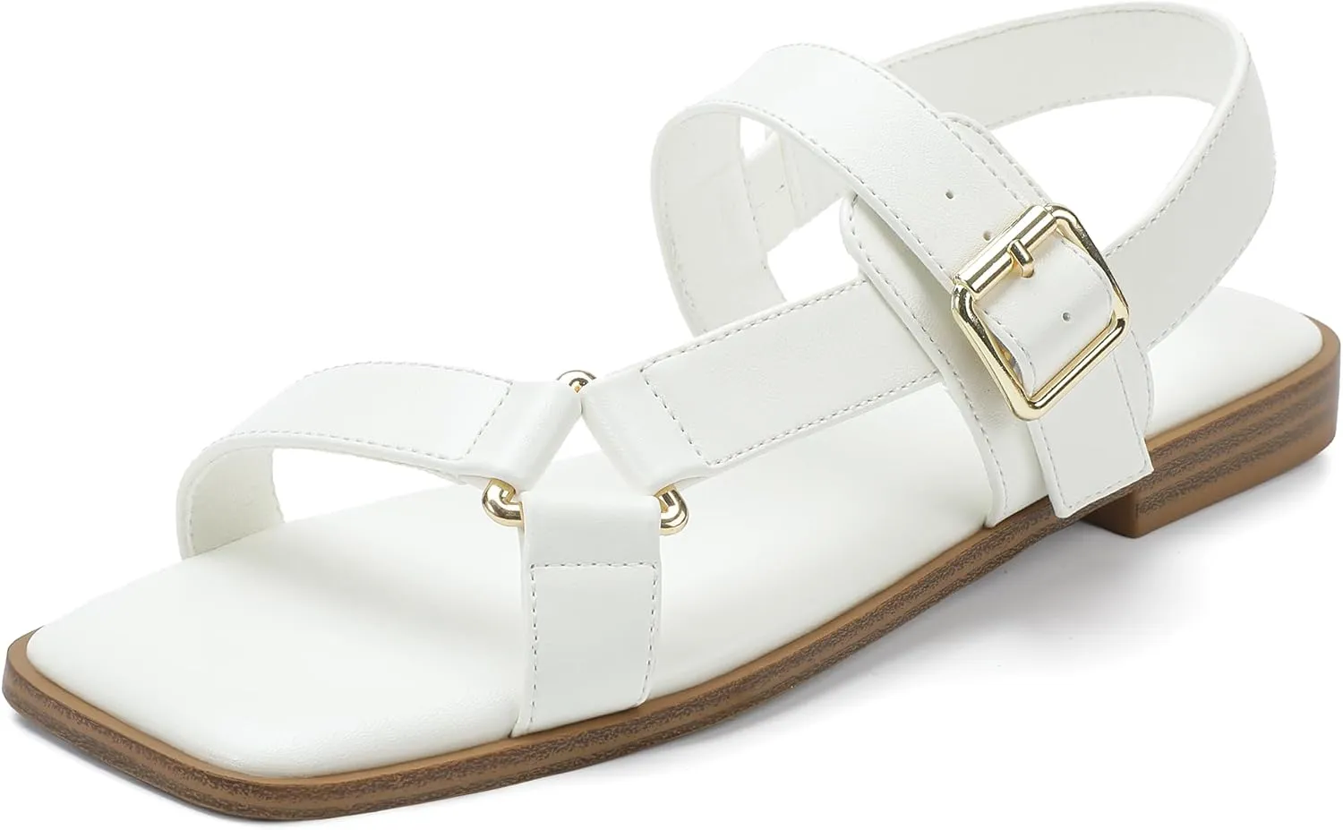 IDIFU Flat Sandals for Women Strappy Slingback Ladies Dress Sandal Summer Beach Cute Dressy Comfortable Flats Ankle Strap Buckle Square Open Toe Trendy Casual Vacation Formal Sandals